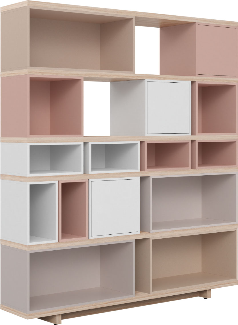 Bookcase wide cava beige / powder pink / gray beige / white