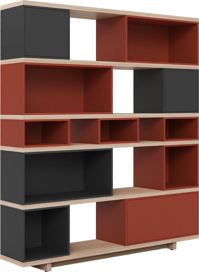 Bookcase wide terracotta / graphite